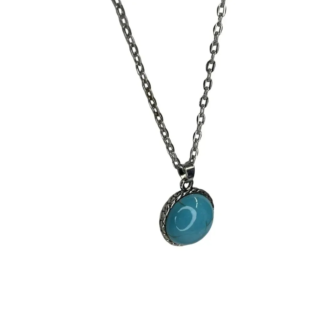 Silver Plated Faux Turquoise Pendant Necklace Stunning Chic Women's Fashion NEW